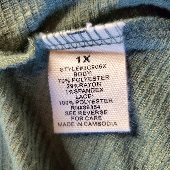 No Comment Plus, Open Shoulder, Light Green Shirt Size 1X - Picture 2 of 7